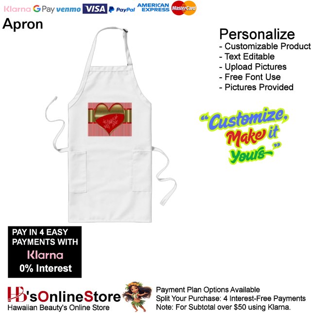 Boxes of Hearts Apron (Boxes of Hearts Kitchen Cooking Mess Free Standard Adult Apron.)