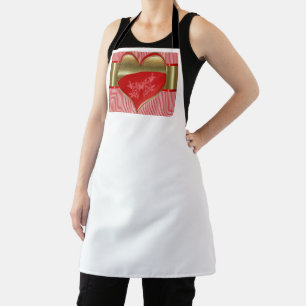 Boxes of Hearts Print Apron with White Background