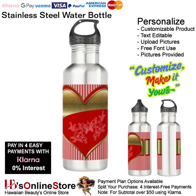 Boxes of Hearts Stainless Steel Water Bottle (Boxes of Hearts Stainless Steel Water Bottle.)