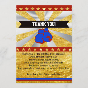Boxing Baby Shower Thank You Card Note Gold