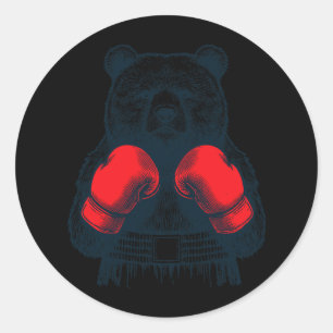 Boxing Bear Fighting Boxer Boxing Lover Gloves Wil Classic Round Sticker