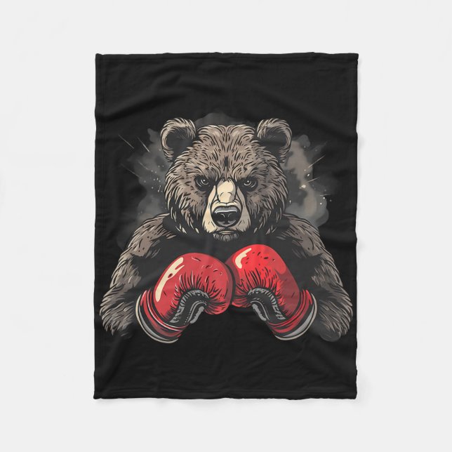 Boxing Bear Lover Boxing Gloves Kickboxing Funny B Fleece Blanket (Front)