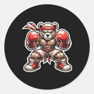 Boxing Bear Martial Arts Street Grizzly Muay Thai  Classic Round Sticker