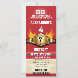 Boxing Belt Ticket Birthday Party Invitation