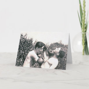 boxing boys greeting card