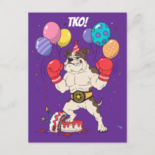 Boxing Bulldog TKO Birthday Send-Off Art Postcard