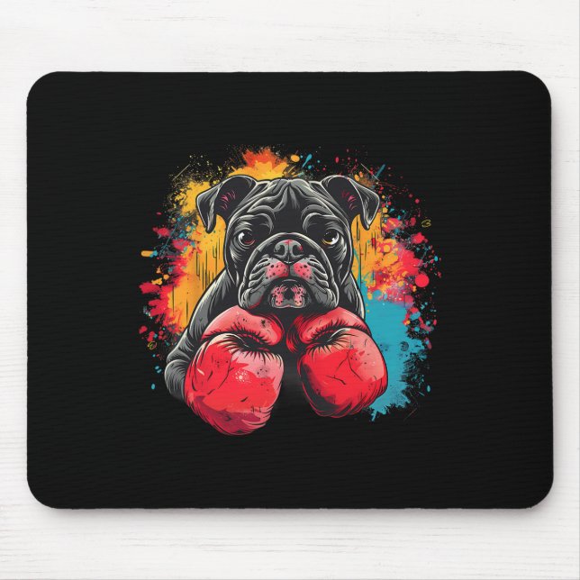 Boxing Bulldog With Boxing Gloves Kickboxing Funny Mouse Pad (Front)