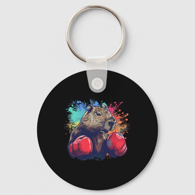 Boxing Capybyra With Boxing Gloves Kickboxing Funn Keychain (Front)