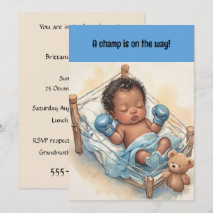 Boxing Champ Black Baby Shower Invitation