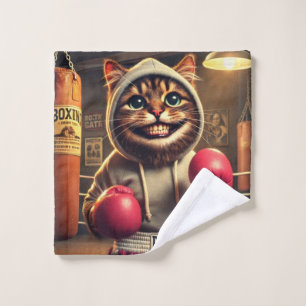 "Boxing Champ? - Cat with boxing cloves Wash Cloth