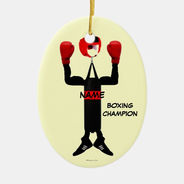 Boxing Champion Cartoon Ceramic Ornament (Front)