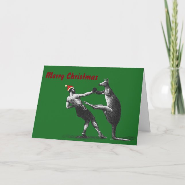 Boxing Christmas Kangaroo Holiday Card (Front)