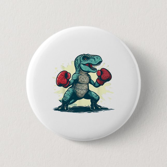 Boxing Dinosaur Boxer T-rex Kickboxing Dino Boxing 2 Inch Round Button (Front)