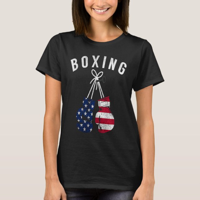 Boxing  For Him Dad Men Box Gloves American Flag U T-Shirt (Front)