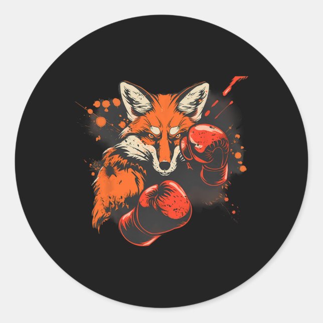Boxing Fox With Boxing Gloves Kickboxing Funny Box Classic Round Sticker (Front)