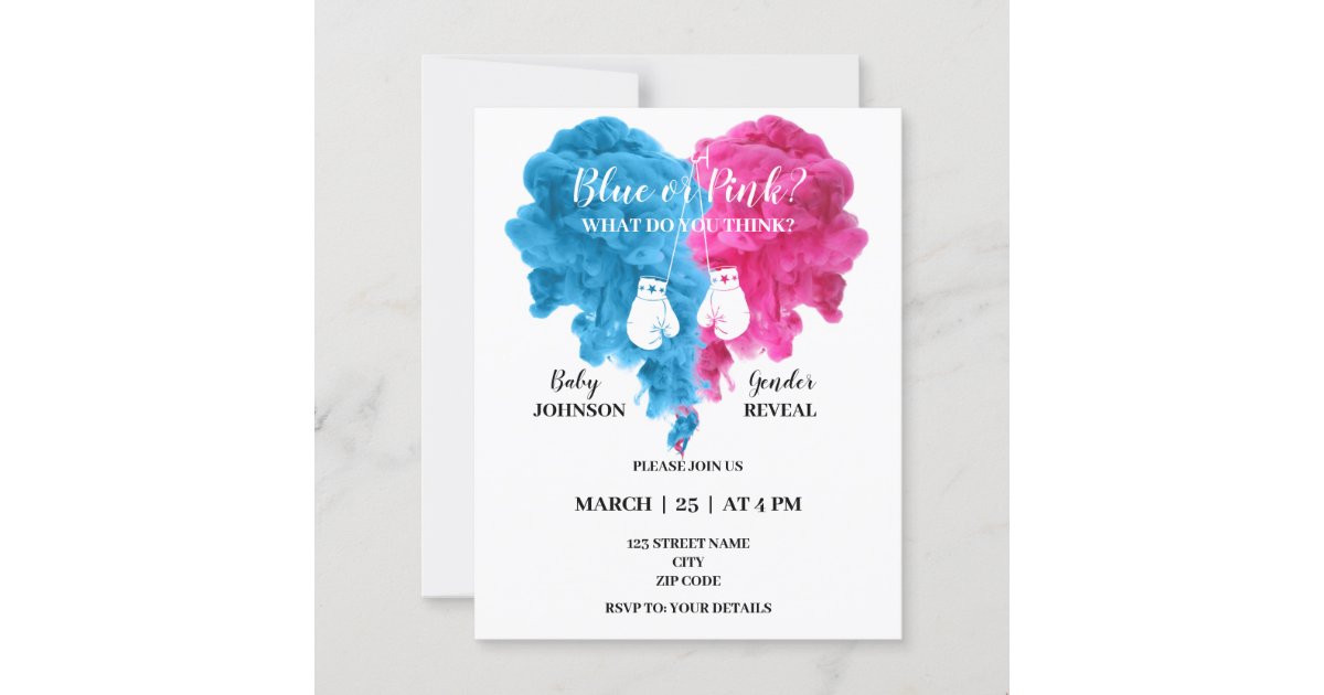 Boxing gender reveal party invitations Zazzle