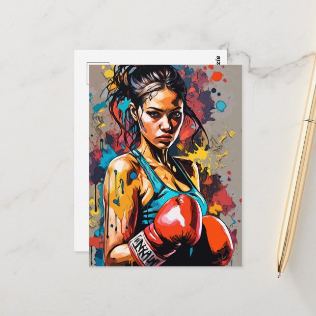 Boxing Girl Modern Fighter Martial Arts Portrait Postcard (Front/Back In Situ)