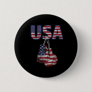 Boxing Gloves American Flag Tee For July 4th Women 2 Inch Round Button
