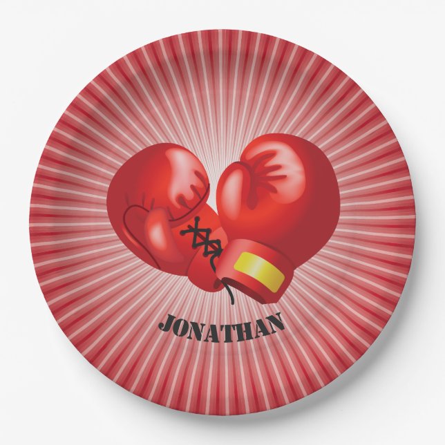 Boxing Gloves Design Paper Party Plate (Front)
