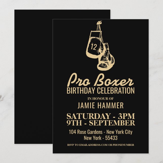 Boxing Gloves Silhouette Birthday Party Invitation (Front/Back)