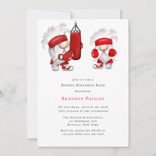 Boxing Gnomes Birthday Bash Invitation (Front)