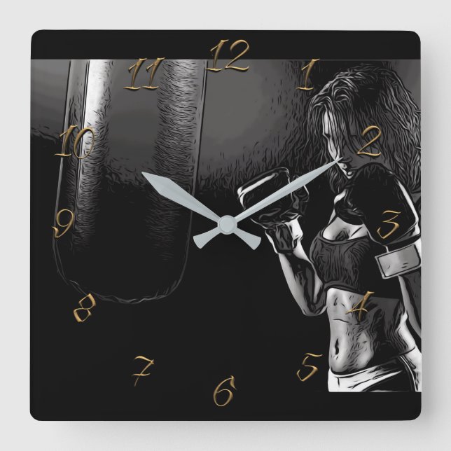 Boxing gym square wall clock (Front)