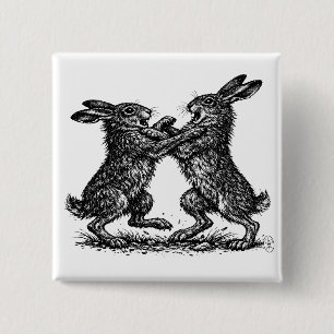 Boxing Hares – Haunted Ink Woodland Duel 2 Inch Square Button