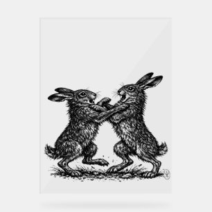 Boxing Hares – Haunted Ink Woodland Duel Acrylic Sign