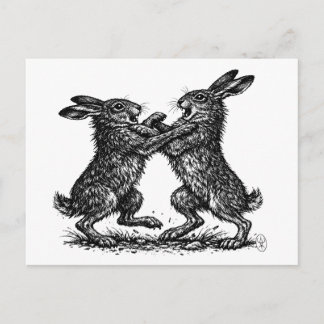 Boxing Hares – Haunted Ink Woodland Duel Postcard