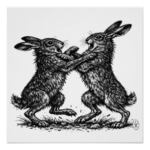 Boxing Hares – Haunted Ink Woodland Duel Poster