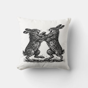 Boxing Hares – Haunted Ink Woodland Duel Throw Pillow