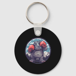 Boxing Hippo With Boxing Gloves Kickboxing Funny B Keychain