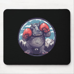 Boxing Hippo With Boxing Gloves Kickboxing Funny B Mouse Pad