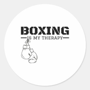 Boxing Is My Therapy Funny Boxer Fighter Fitness W Classic Round Sticker