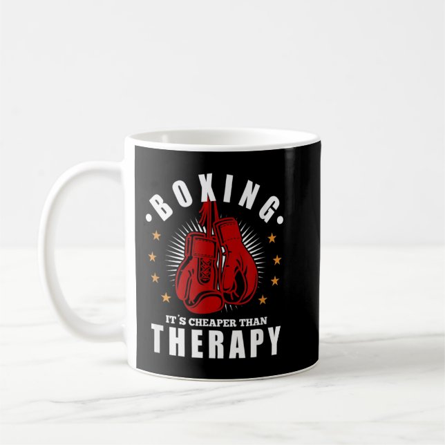Boxing It's Cheaper Therapy Boxing Gloves Gift Box Coffee Mug (Left)