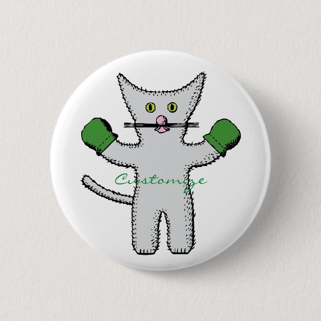 Boxing Kitten with Mittens Thunder_Cove 2 Inch Round Button (Front)
