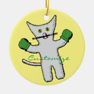 Boxing Kitten with Mittens Thunder_Cove Ceramic Ornament