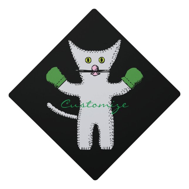 Boxing Kitten with Mittens Thunder_Cove Graduation Cap Topper (Front)