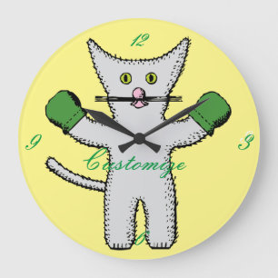 Boxing Kitten with Mittens Thunder_Cove Large Clock
