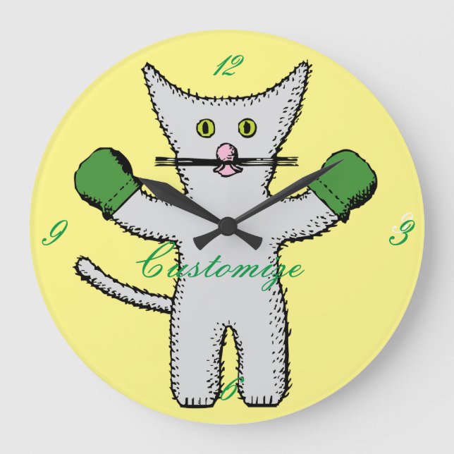 Boxing Kitten with Mittens Thunder_Cove Large Clock (Front)