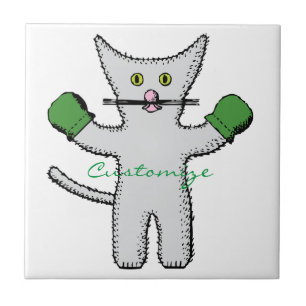 Boxing Kitten with Mittens Thunder_Cove Tile