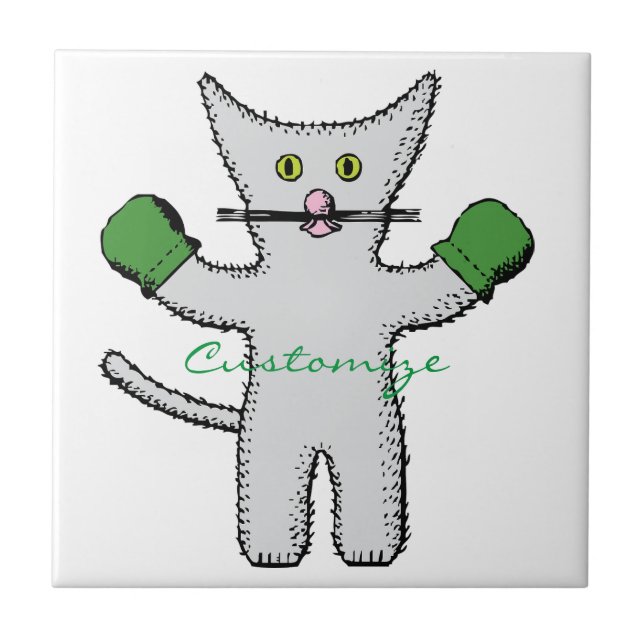Boxing Kitten with Mittens Thunder_Cove Tile (Front)