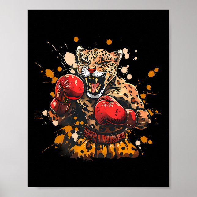 Boxing Leopard With Boxing Gloves Kickboxing Funny Poster (Front)
