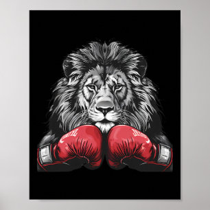 Boxing Lion Portrait Motif Wildlife Kickboxing Lov Poster