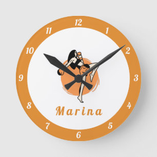 Boxing Martial Arts Girl Boxer Orange Kids Name Round Clock