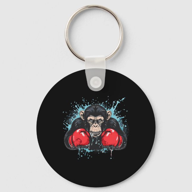 Boxing Monkey Lover Boxing Gloves Kickboxing Funny Keychain (Front)