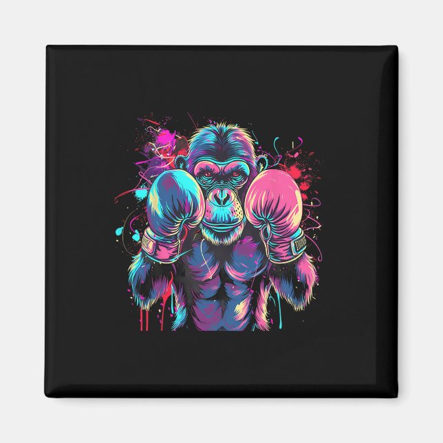 Boxing Monkey Lover Boxing Gloves Kickboxing Funny Magnet (Front)
