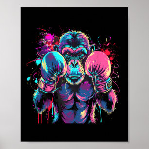 Boxing Monkey Lover Boxing Gloves Kickboxing Funny Poster