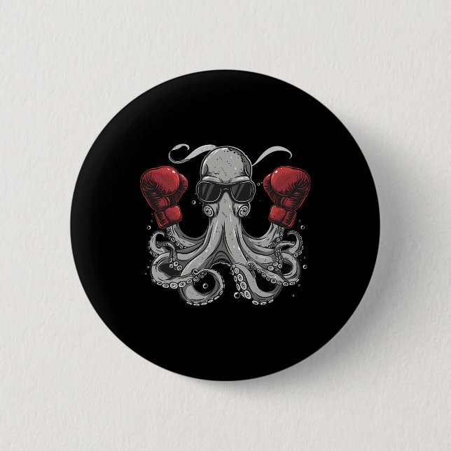 Boxing Octopus Lover Ocean Sea Creature Boxer Kick 2 Inch Round Button (Front)