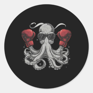 Boxing Octopus Lover Ocean Sea Creature Boxer Kick Classic Round Sticker